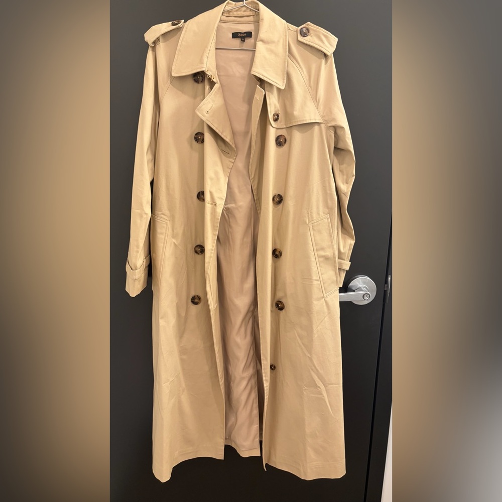 Quince stretch long trench coat in light khaki